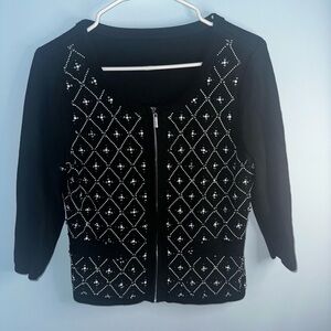 White House Black Market Pearl Beaded Geometric Diamond Cardigan Sweater Size S